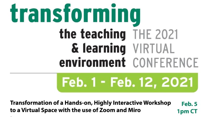 Are you looking for some new ideas for your #online classroom or #virtual training spaces? Join me Fri. 2/5 at 1pm as I co-present with Jimi from <a href="/FearlessAgility/">Fearless Agility, LLC</a>. 
View the conference schedule: bit.ly/3jci5cz
#Miro #Zoom #handsonlearning #affordablePD #interactiondesign