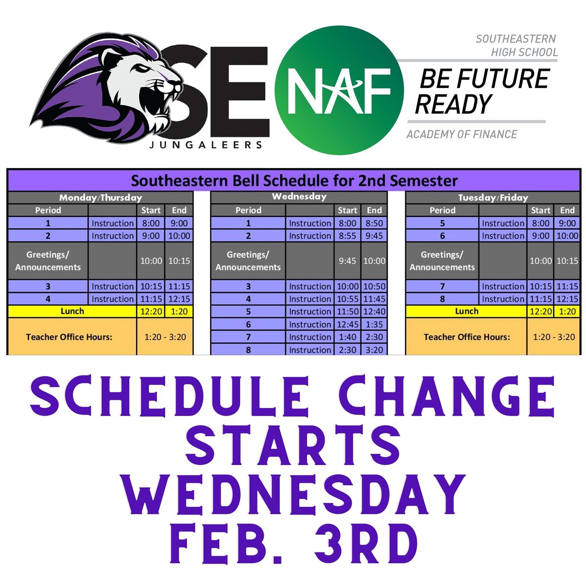 Jungaleer Nation, the schedule is changing for 2nd Semester. Make sure you follow the updated schedule #3030