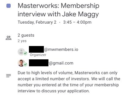 all of their copy (from signup flow to calendar invite description) creates a sense of of scarcity and exclusivity - use of a waitlist- “due to demand”- “priority access”- “can only accept limited number of investors”3/