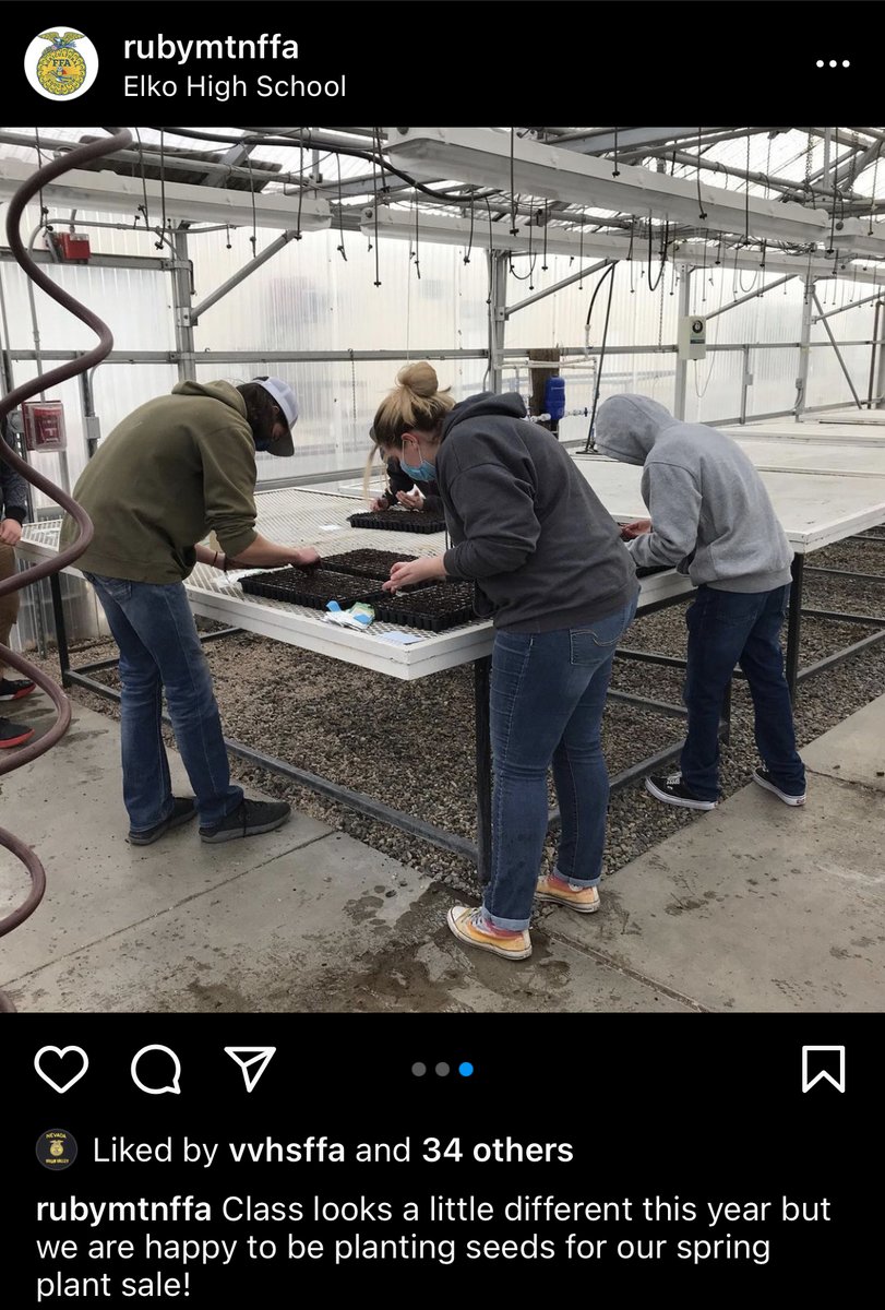 NVFFA's tweet photo. For today's #TagItTuesday, we'd like to share what some of our chapters are doing. In the first picture, we have Ruby Mountain FFA members planting seeds for their plant sale. In the second picture, we have a presentation about agricultural issues given to Virgin Valley FFA. https://t.co/4AEAfnlcwD