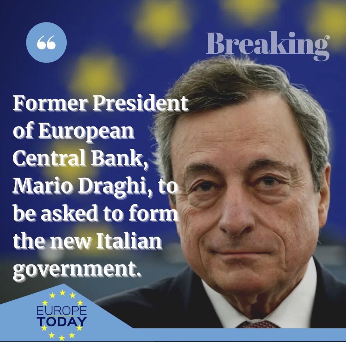 Mario #Draghi has been asked by the Pres. of Italy to form a new government after coalition talks with current PM Giuseppe Conte collapsed

Central to #Europe’s economic recovery after the financial crisis, he’s seen as a positive choice for #Italy’s post #Covid economic recovery