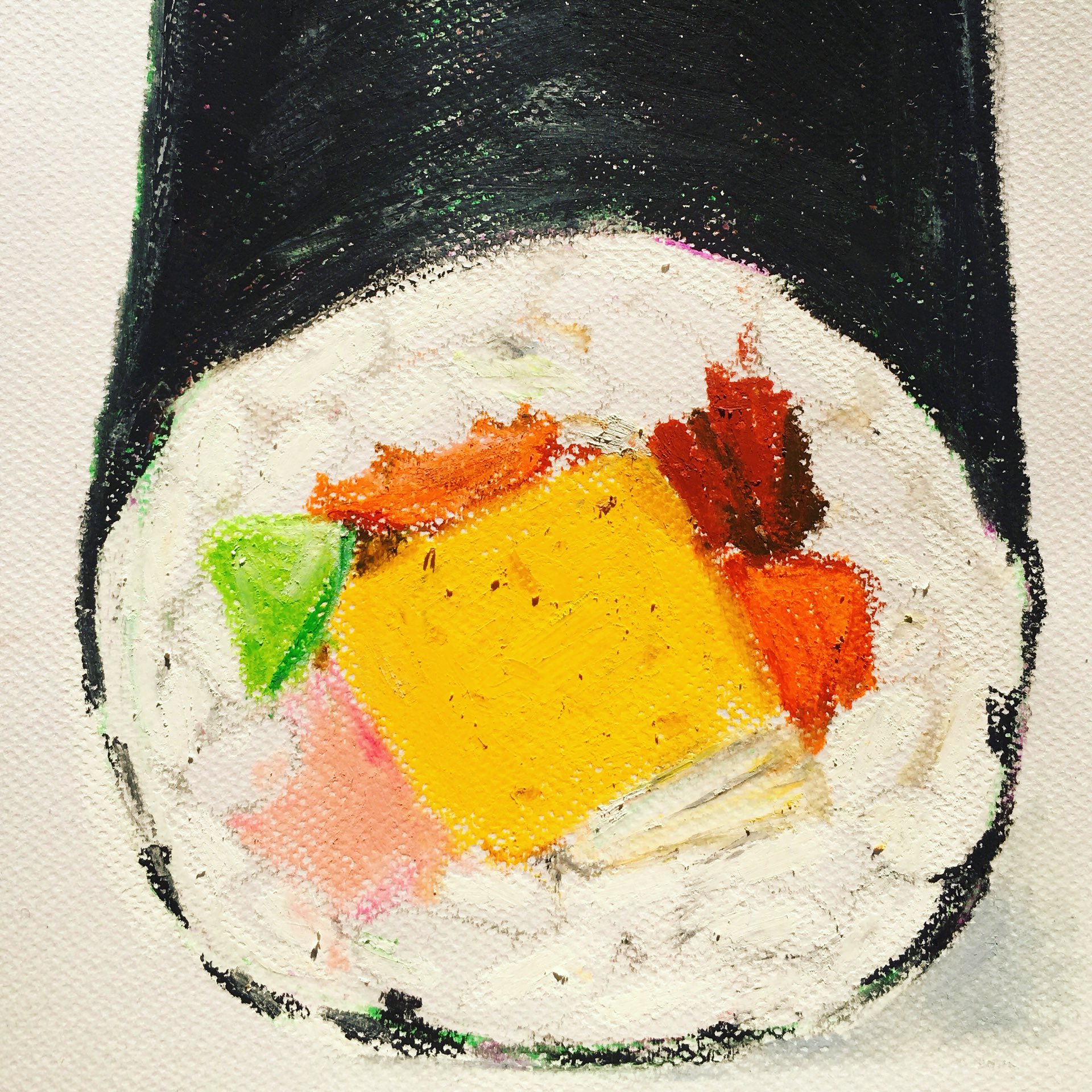 川崎由紀 Kawasaki Yuki 恵方巻 父の歳時記 季語 歳時記 俳句 Haiku 冬 食べ物イラスト Illustration Illustrator Graphics Artwork イラストレーション イラストレーター イラスト デザイン 川崎由紀 川崎由紀イラスト クレヨン