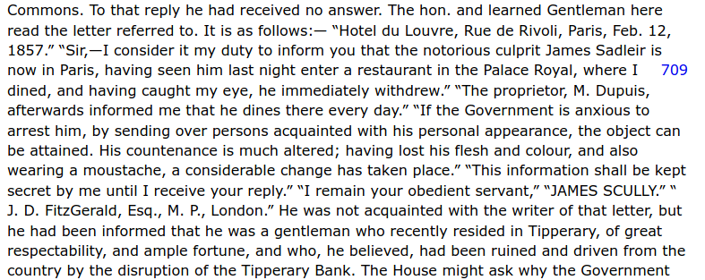 Perhaps unsurprisingly he never came back to answer further questions, and was eventually expelled in Feb 1857, allegedly last seen in Paris wearing a moustache (the horror).  https://api.parliament.uk/historic-hansard/commons/1857/feb/16/motion-that-he-be-expelled-this-house