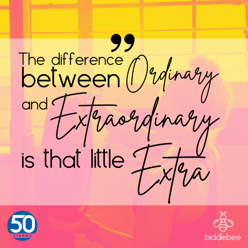 Be50Strong's tweet photo. We ALL have the ability to live an extraordinary life… we just have to choose it.
What is that little EXTRA you’re choosing to give?
#liveanextraordinarylife #beextraordinary #be50strong #50strong #biddlebee https://t.co/ELcKidG3yP