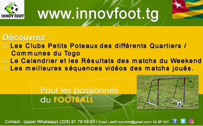 InnovFoot's tweet image. FOOTBALL Petits Poteaux ⚽🇹🇬
 
Découvrez notre site internet 👉👉  innovfoot.tg

NOS SERVICES:⚽🥅🇹🇬
Négociation de matchs
Mise à disposition d'arbitres Pro pour les matchs
Organisation de tournois et mini-championats
Structuration et promotion des CLUBS PETITS POTEAUX