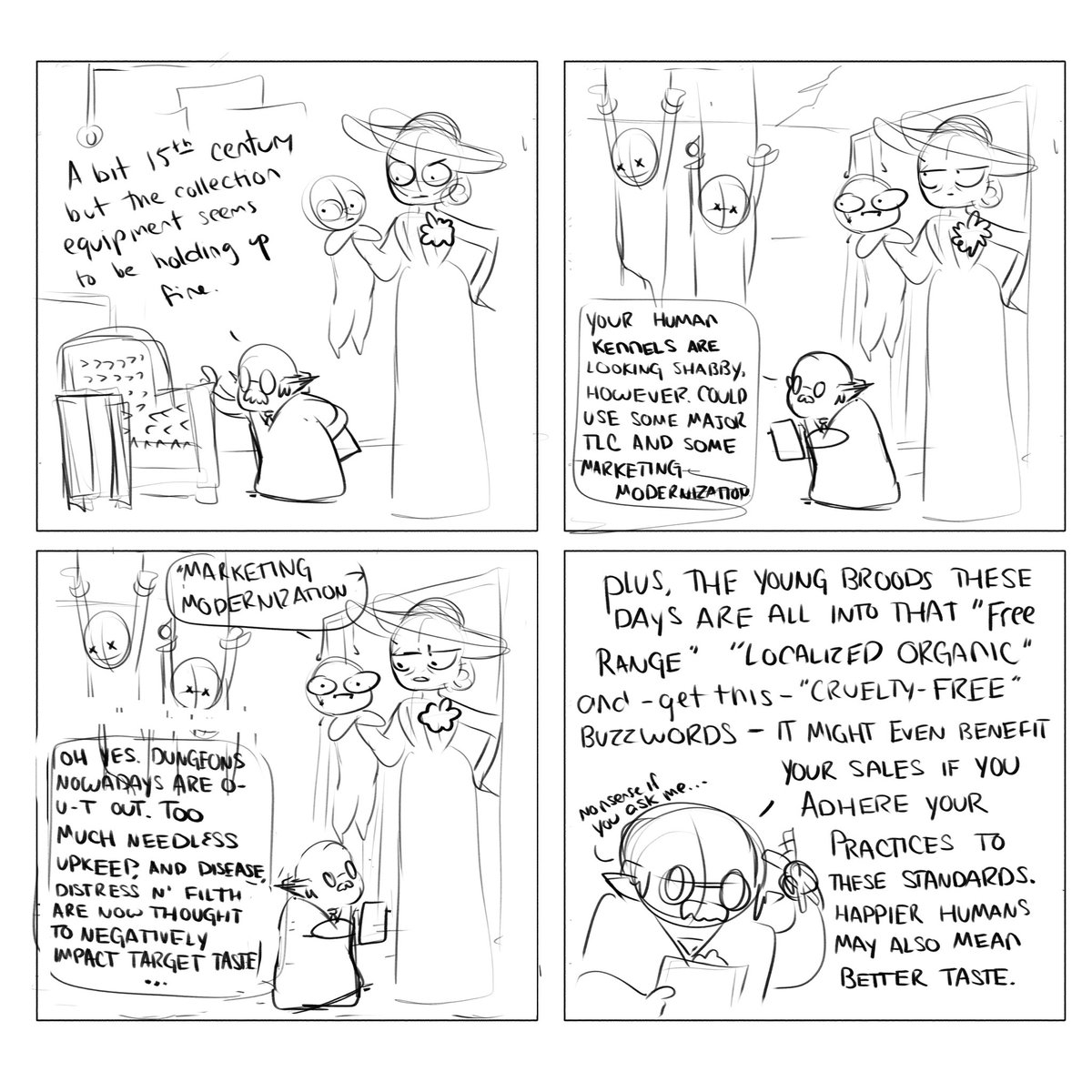 Fun fact, the original draft for this joke was roughly 3 pages long. 3 pages into 4 panels for essentially the exact same joke about horrible wine vampires doing horrible things in the most haute bourgeoisie way possible 