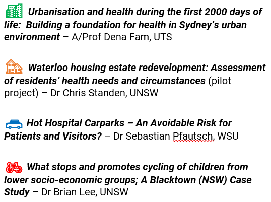 urban_healthy's tweet photo. Congratulations to A/Prof Dena Fam, Dr Chris Standen, Dr Sebastian Pfautsch and Dr Brian Lee for being successful in the 2020 HUE Seed Funding Scheme! 🎉 Looking forward to updates! https://t.co/L1CqBDQBRY