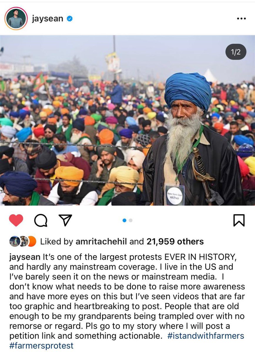 JaswinderBisla's tweet photo. And now more support coming from around the globe, appreciate your support #Hollywood actress  @AmandaCerny renowned author @meenaharris and world famous singer @jaysean 👍👏 #FarmersProtest https://t.co/nsiBkawbiP