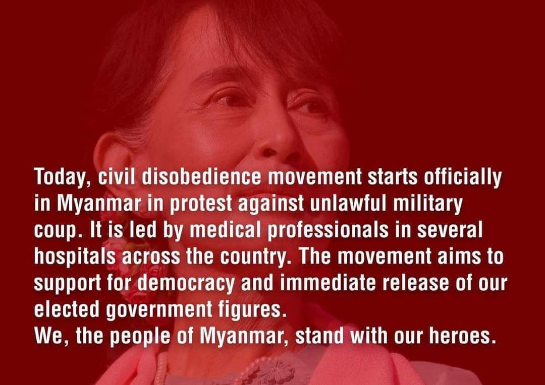We stand with our heroes for the future of Myanmar 🇲🇲 

#SaveMyammar 
#RejectTheMililary 
#DawAungSanSuKyiGovernment