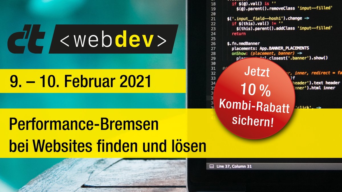ctmagazin's tweet photo. Nächste Woche ist es soweit: Unsere #Frontendentwickler-Konferenz startet rein digital und liefert wichtige Infos rund um #Website-Performance. Sichere dir noch einen der wenigen Plätze in den Workshops am 10. Februar. (uk) Mehr Infos & Tickets: https://t.co/DV44IDDymK https://t.co/IE08R8b2xi