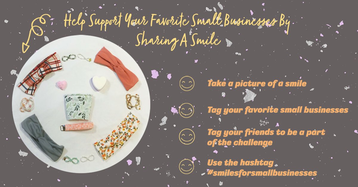 KayRoseLaf's tweet photo. Help support your favorite small businesses by sharing a smiley face! 😊 It could be a pic, emoji, anything! Just make sure to tag your favorite small businesses, tag your friends to be a part of the challenge, and use the hashtag #smilesforsmallbusinesses https://t.co/3NsIGDqwgo