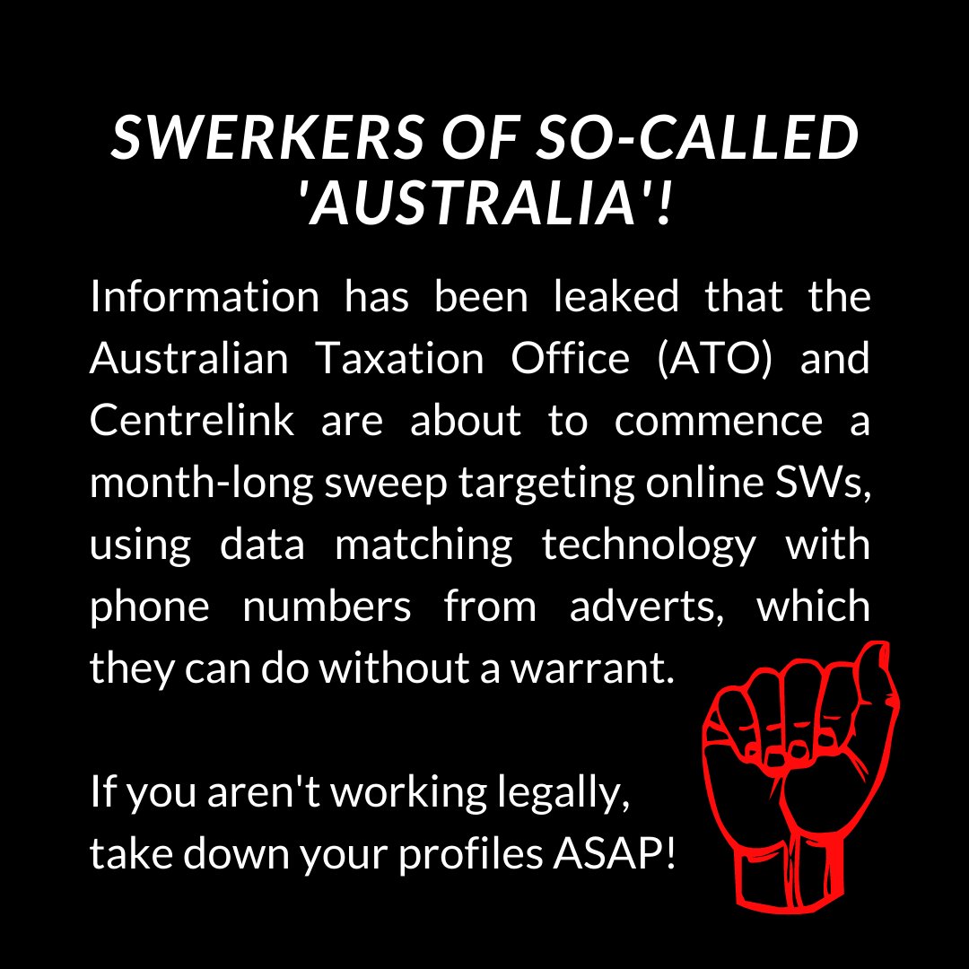 While mega-corporations and Gina Rhinehart pay ZERO tax, SWerkers of so-called 'Australia' are being targeted by the ATO and Centrelink for a pittence. This is one of the most hard-hit industries by COVID, with many 'illegal' workers having no other choice. 

Spread the word!