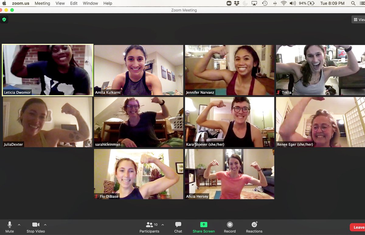 💪🏽💪🏿 Flexing our muscles 💪🏻💪🏽 after a butt-kicking Zoom @onepeloton strength workout to celebrate Day 2 of @acog Wellness Weeks! We had so much fun with this that we may just make it part of our regular programming!! #ACOGBeWell2021