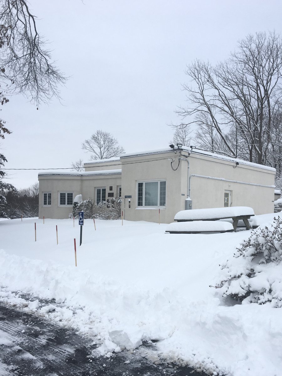 godfreylibrary's tweet photo. We even beat the plow guys to work today!  #picnictable #MuseumSnowballFight (We _should_ have pelted them with snowballs! Good thing we had our boots on😆) #GodfreyMemorialLibrary https://t.co/mql7QjUJBx