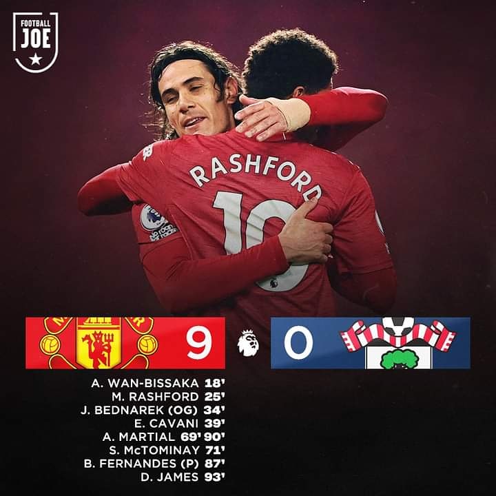 FootballJOEE's tweet photo. Nine-man Southampton are torn apart at Old Trafford #manchesterunited  #SouthamptonFC https://t.co/jseYiMv21g