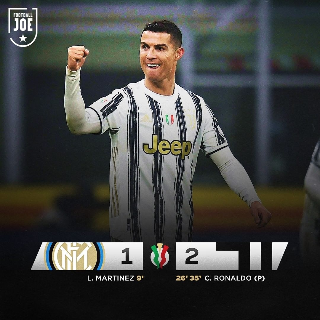 FootballJOEE's tweet photo. A Cristiano brace puts Juventus one foot in the Coppa Italia final ๐ฆถ #Cristiano #JuventusFC #InterMilan #CoppaItalia #footballjoe https://t.co/YRxKzwLOkz
