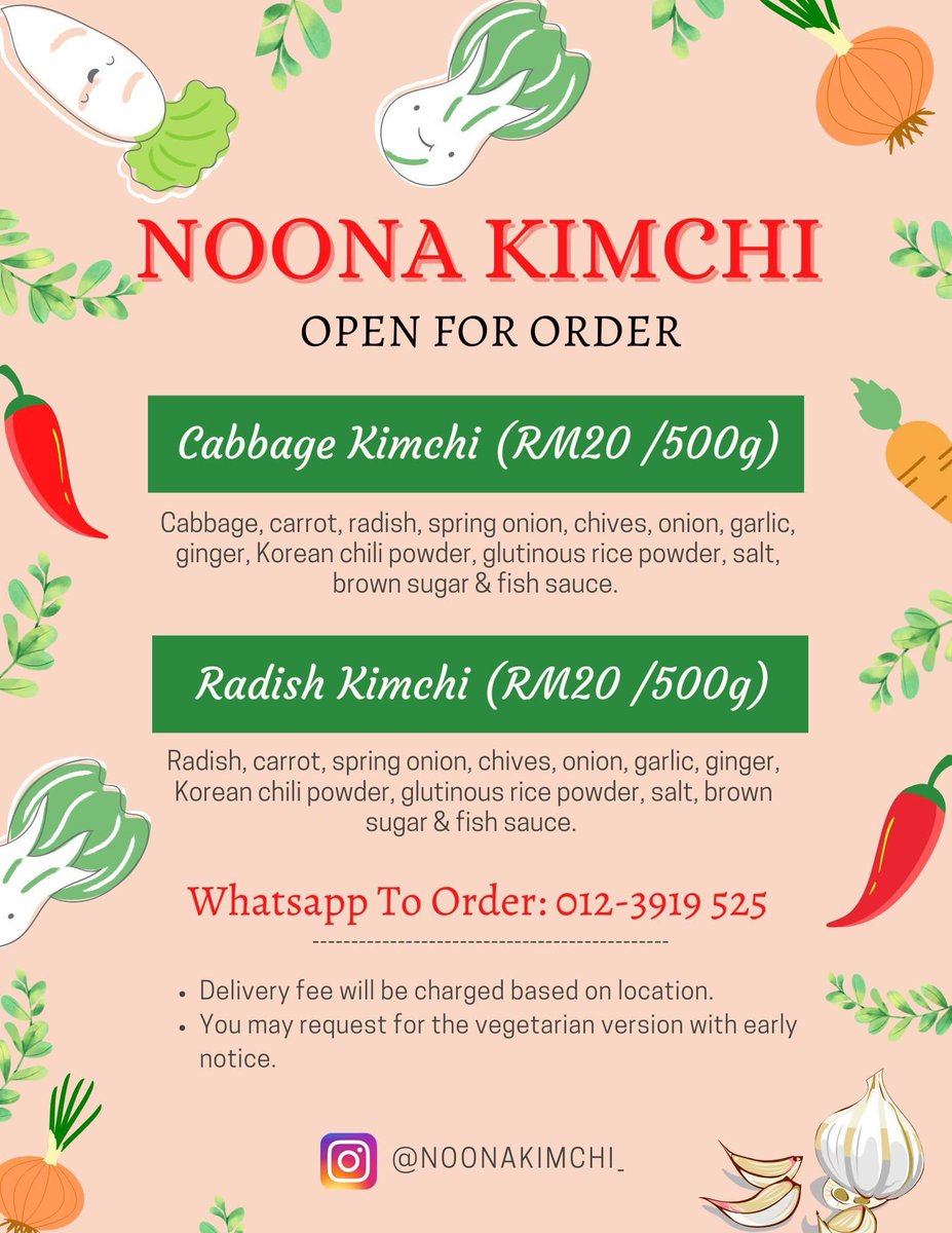AnisRashid's tweet photo. Assalamualaikum & Salam Sejahtera.
Setelah lama menyepi, Noona Kimchi kembali! Cepat-cepat order sebelum terlambat.
Boleh refer menu kat bawah & PM to order 😄😄
#NoonaKimchi #homemadekimchi #kimchi #koreanstylekimchi #homemadehalal
Mohon tolong RT. Spread the love 😘 https://t.co/KHEPbgvrUC