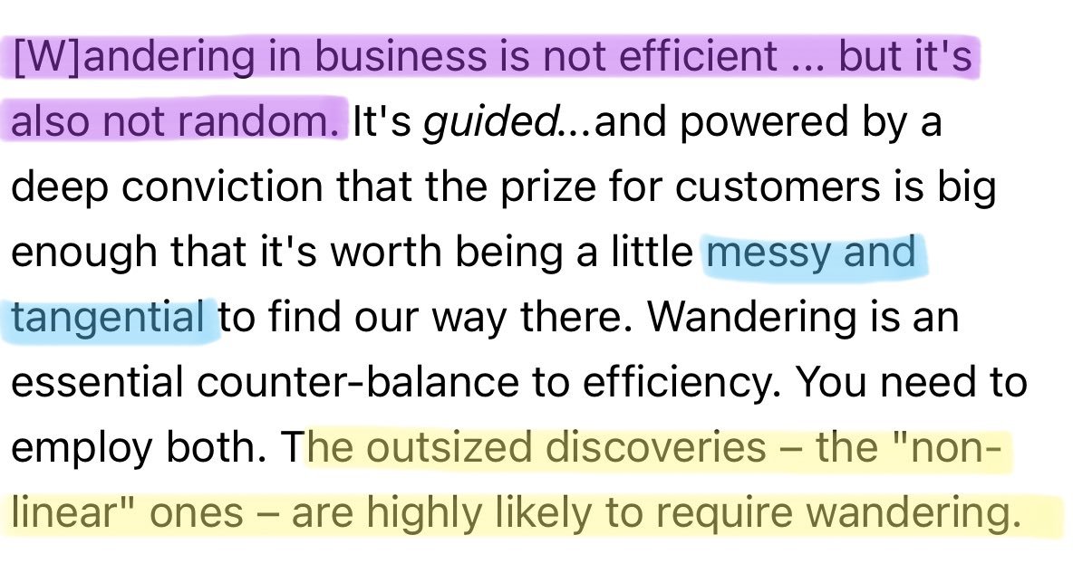 5. Balance the efficiency you need to execute with the wandering you need to innovate. Here's Bezos.