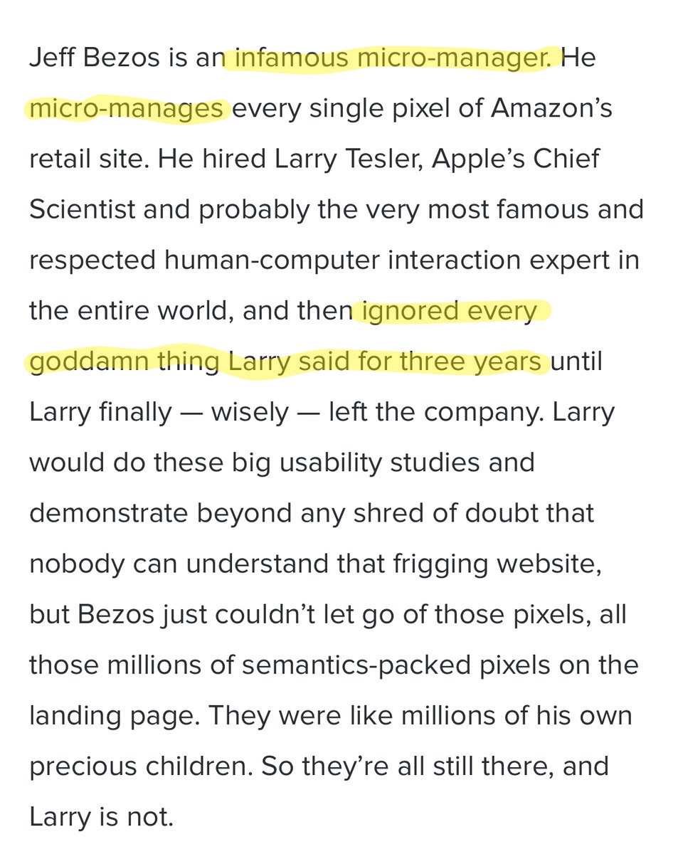 6. Jeff Bezos is a serious micro-managerSource: The Steve Yegge Google Platforms rant which is one of the best things ever written about Amazon.  https://gist.github.com/chitchcock/1281611
