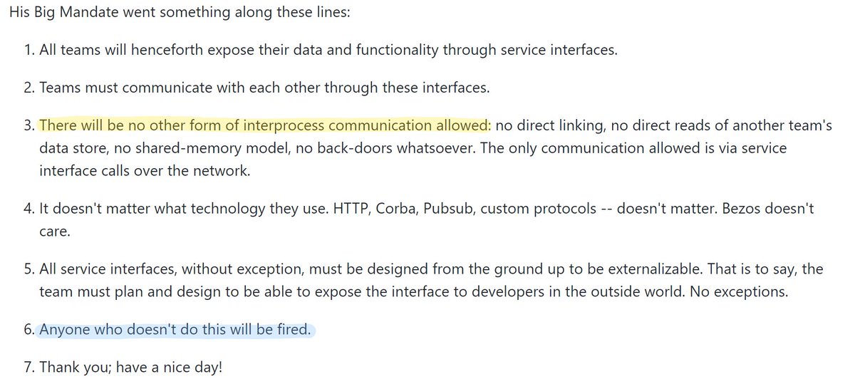 7. Keep things simple, even when your ideas are grand.Amazon's principles are crisp and repeated often. That’s why he worked in an office building called “Day 1." True to his belief in simplicity, here's his rough original vision for Amazon Web Services.Source: Steve Yegge