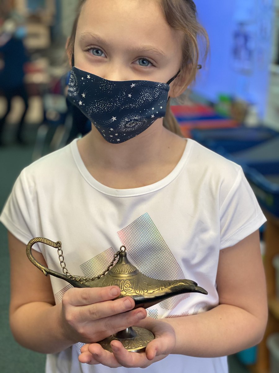 MrsKaminski1's tweet photo. We asked the genie for three wishes after reading a story about gold. We loved Mrs. Kaminski’s genie lamp from her travels in Afghanistan. https://t.co/tUlVxpeOZd