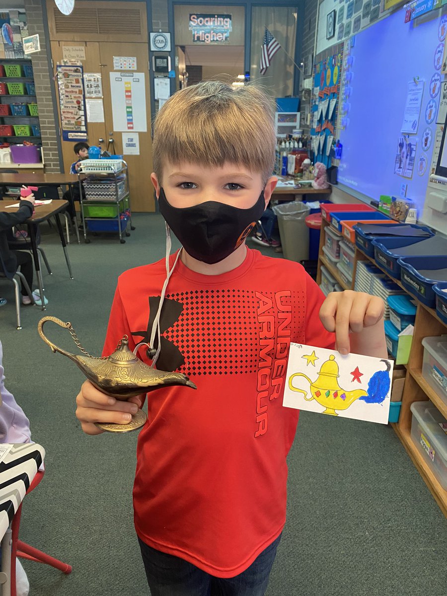 MrsKaminski1's tweet photo. We asked the genie for three wishes after reading a story about gold. We loved Mrs. Kaminski’s genie lamp from her travels in Afghanistan. https://t.co/tUlVxpeOZd