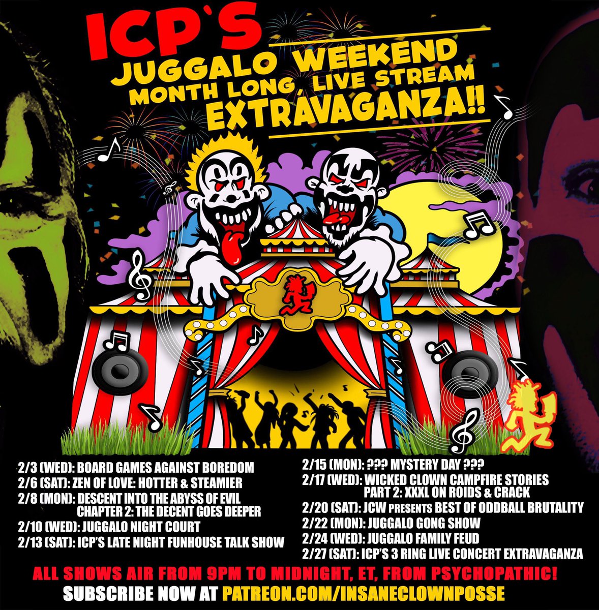 icp's tweet photo. Tomorrow night we’re back with another month of live streaming insanity. Head over to https://t.co/Md8ZmIqXH8 and signup today. Not only will you get access to watch all of these shows live as they go down but you’ll have full access to all previous shows from October &amp; December! https://t.co/rKXh8rLL4S