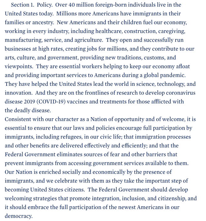 But this order is a hunting license for all "regulations, orders, guidance documents, policies, & any other similar agency actions...that may be inconsistent with the policy set forth in section 1 of this order."Section 1=we should have a well-functioning immigration system3/