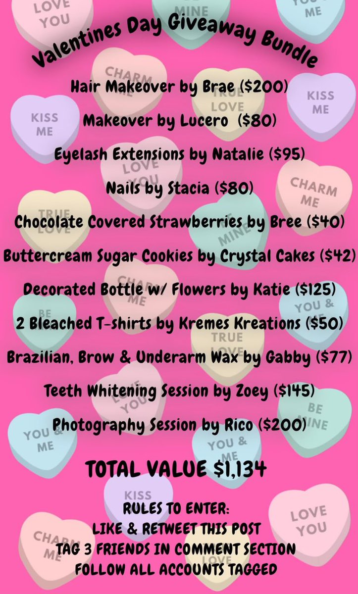 braeyyyyy's tweet photo. ✨HUGE VALENTINES GIVEAWAY✨
Winner will be announced FEBRUARY 10TH! Goodluck boos! 🤍 
@skatieee @nnestrada7_ @stacia_cxo @leyva_karime @ZoeyDeLaRosa01 
✨ MUST FOLLOW EVERYONE TO BE ENTERED ✨ https://t.co/1LUpeaXz54