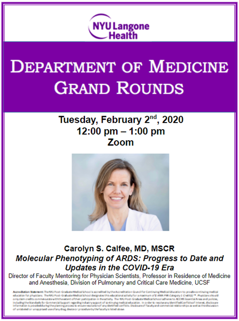 Daniel Sterman (@stermandaniel) on Twitter photo We were honored to host Dr. Carolyn Calfee, Professor of Medicine and Anesthesia at UCSF as our Medical Grand Rounds speaker today at NYU Grossman School of Medicine. Dr. Calfee gave a tour de force presentation on Molecular Phenotyping of ARDS. <a href="/nyulangone/">NYU Langone Health</a> <a href="/nyugrossman/">NYU Grossman School of Medicine</a> <a href="/nyupccm/">NYUPCCM</a> We were honored to host Dr. Carolyn Calfee, Professor of Medicine and Anesthesia at UCSF as our Medical Grand Rounds speaker today at NYU Grossman School of Medicine. Dr. Calfee gave a tour de force presentation on Molecular Phenotyping of ARDS. <a href="/nyulangone/">NYU Langone Health</a> <a href="/nyugrossman/">NYU Grossman School of Medicine</a> <a href="/nyupccm/">NYUPCCM</a>
