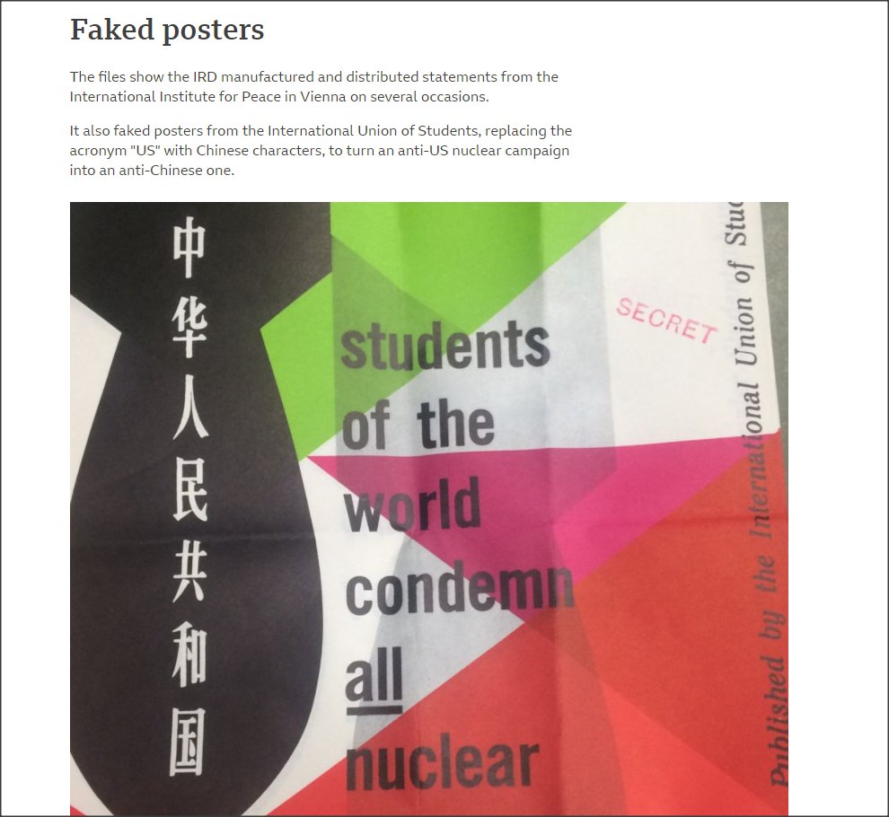 ICYMI,The Information Research Department (IRD) during the Cold War employed a vast array of nasty tactics to trash China, https://www.bbc.com/news/uk-politics-47571253