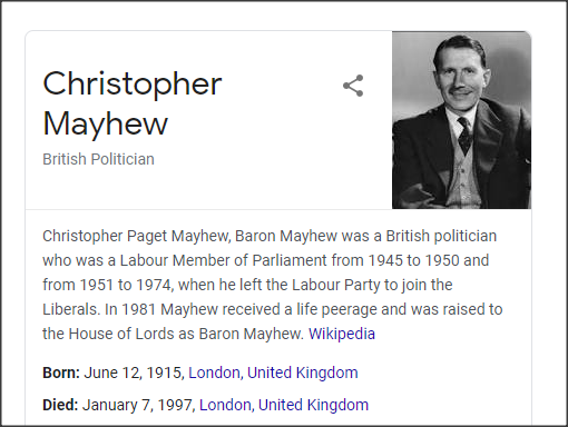 The IRD was the brainchild of Christopher Mayhew, Labour MP and under-secretary in the Foreign Office, and grew to become one of largest Foreign Office departments before its disbandment in 1977. https://theconversation.com/british-governments-new-anti-fake-news-unit-has-been-tried-before-and-it-got-out-of-hand-90650
