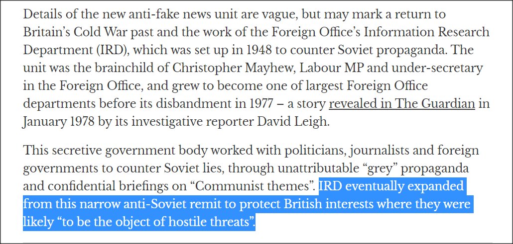 IRD eventually expanded from this narrow anti-Soviet remit to protect British interests where they were likely “to be the object of hostile threats”.