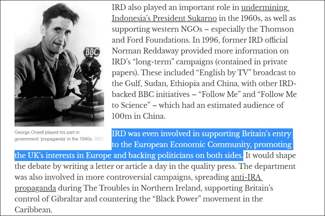 IRD was even involved in supporting Britain’s entry to the European Economic Community, promoting the UK’s interests in Europe and backing politicians on both sides.