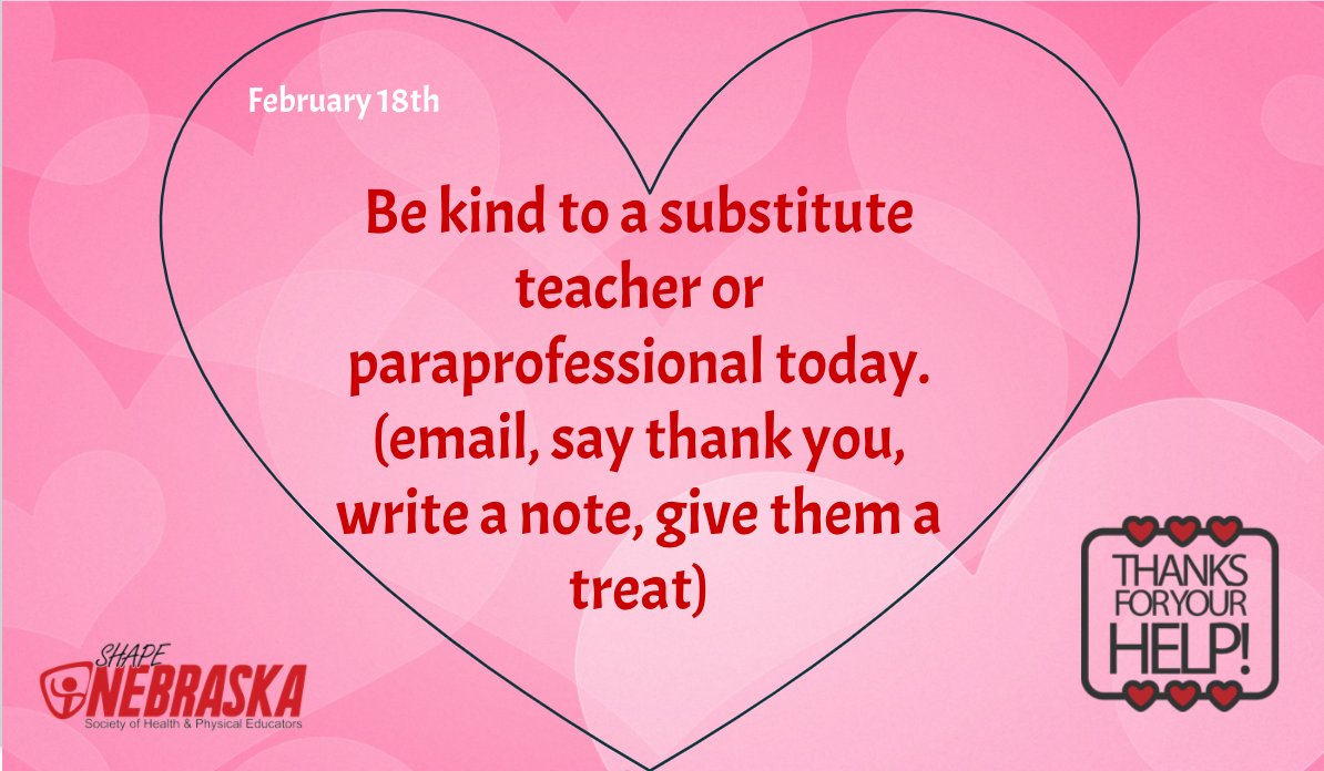 SHAPENebraska's tweet photo. February 18th Kindness Challenge! #ExploreTheGood #MakeKindessTheNorm #RandomActsofKindnessDay #SHAPENE #HealthMovesMinds @SHAPE_America https://t.co/JsJtsJedNZ