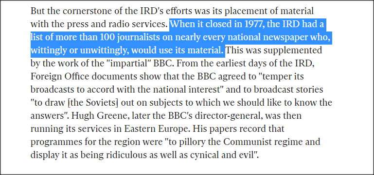 When it closed in 1977, the IRD had a list of more than 100 journalists on nearly every national newspaper who, wittingly or unwittingly, would use its material.