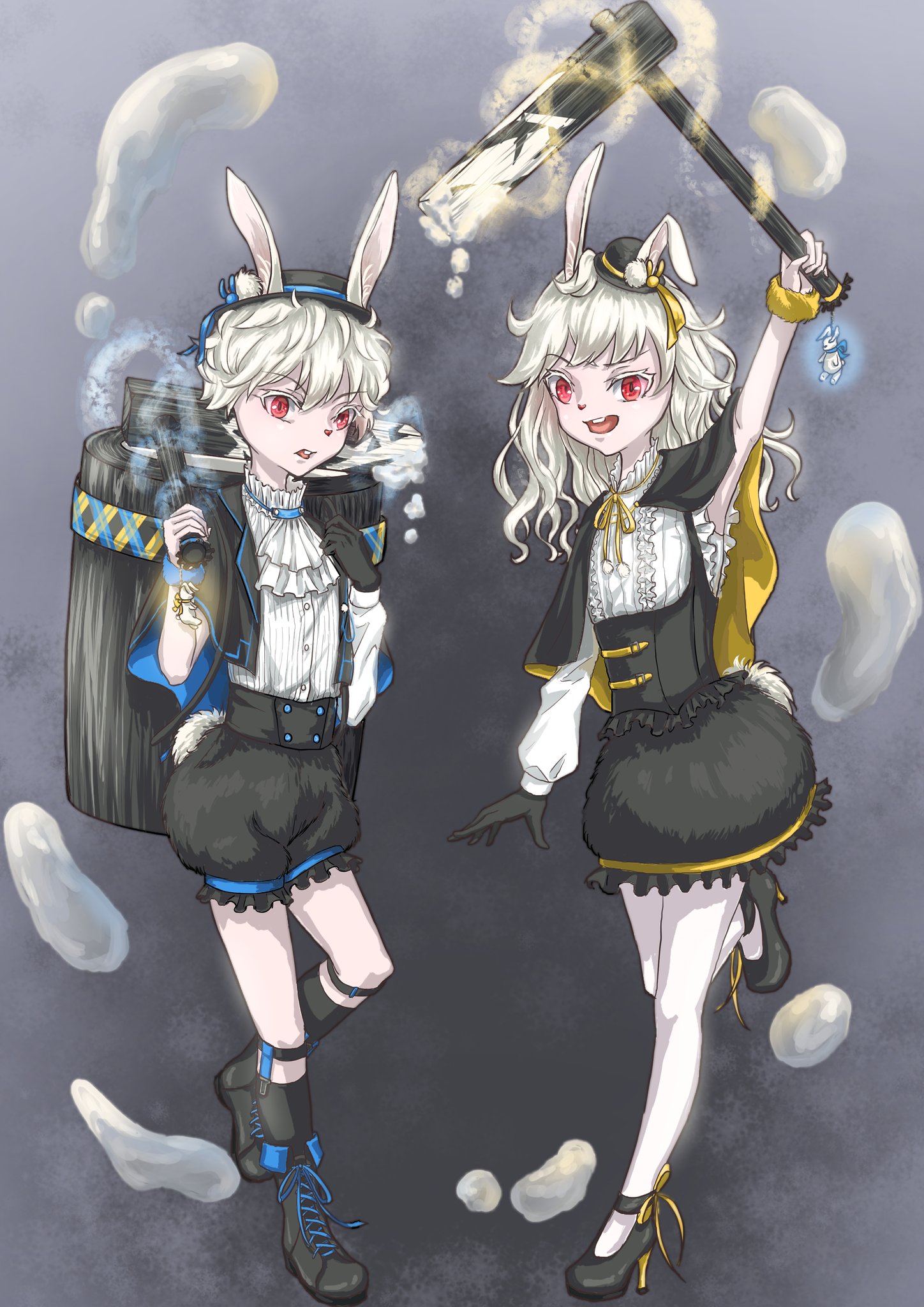 かはたれ色の勾玉 イラスト垢 ファンタジーキャラクター 第一弾 餅つきウサギのミプ 左の男の子 とミピ 右の女の子 です ファンタジーキャラクター はシリーズ物として随時新作をあげていきます 制作時間 24時間10分 イラスト ファンタジー