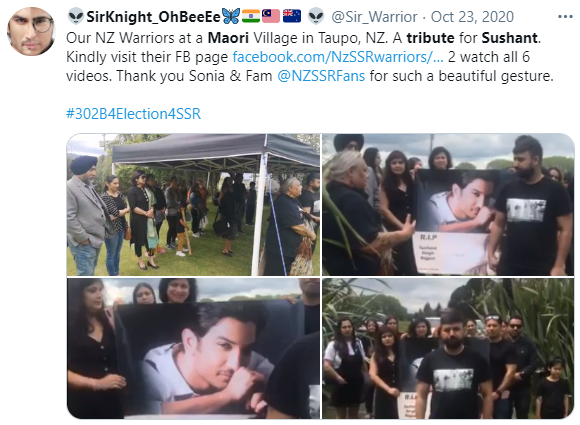 Maori tribute in New Zealand https://twitter.com/Sir_Warrior/status/1319809322537209857?s=20 #JusticeForSushantSinghRajput