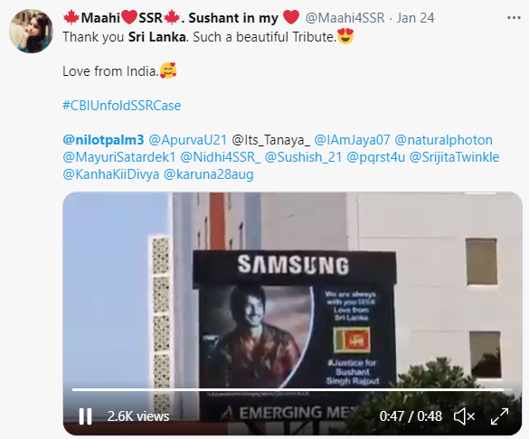 From Sri Lanka, with Love https://twitter.com/Maahi4SSR/status/1353334615935574018?s=20 #JusticeForSushantSinghRajput