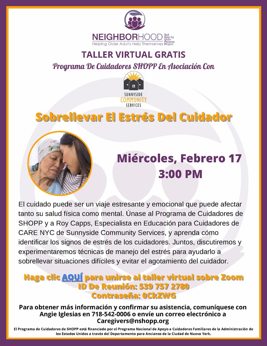 nshopporg's tweet photo. Join us, via Zoom, for a free virtual workshop on Coping with Caregiver Stress on February 17th at 3pm. View flyer for additional details. https://t.co/GtqFKLj7t6 https://t.co/ajisFSAs3T