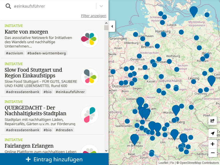 kartevonmorgen's tweet photo. Mit @RENN_sued haben wir die letzten Monate #Einkaufsführer in ganz 🇩🇪gesucht und 343 gefunden!🤩 
Jetzt ist die #Karte der #FAIRführer online in einer ganz neuen Rubrik im @nachhaltigjetzt-Warenkorb. https://t.co/LPqkU2GL7w

👉Jetzt seid ihr gefragt: Welche haben wir vergessen? https://t.co/VnXvQALbbg