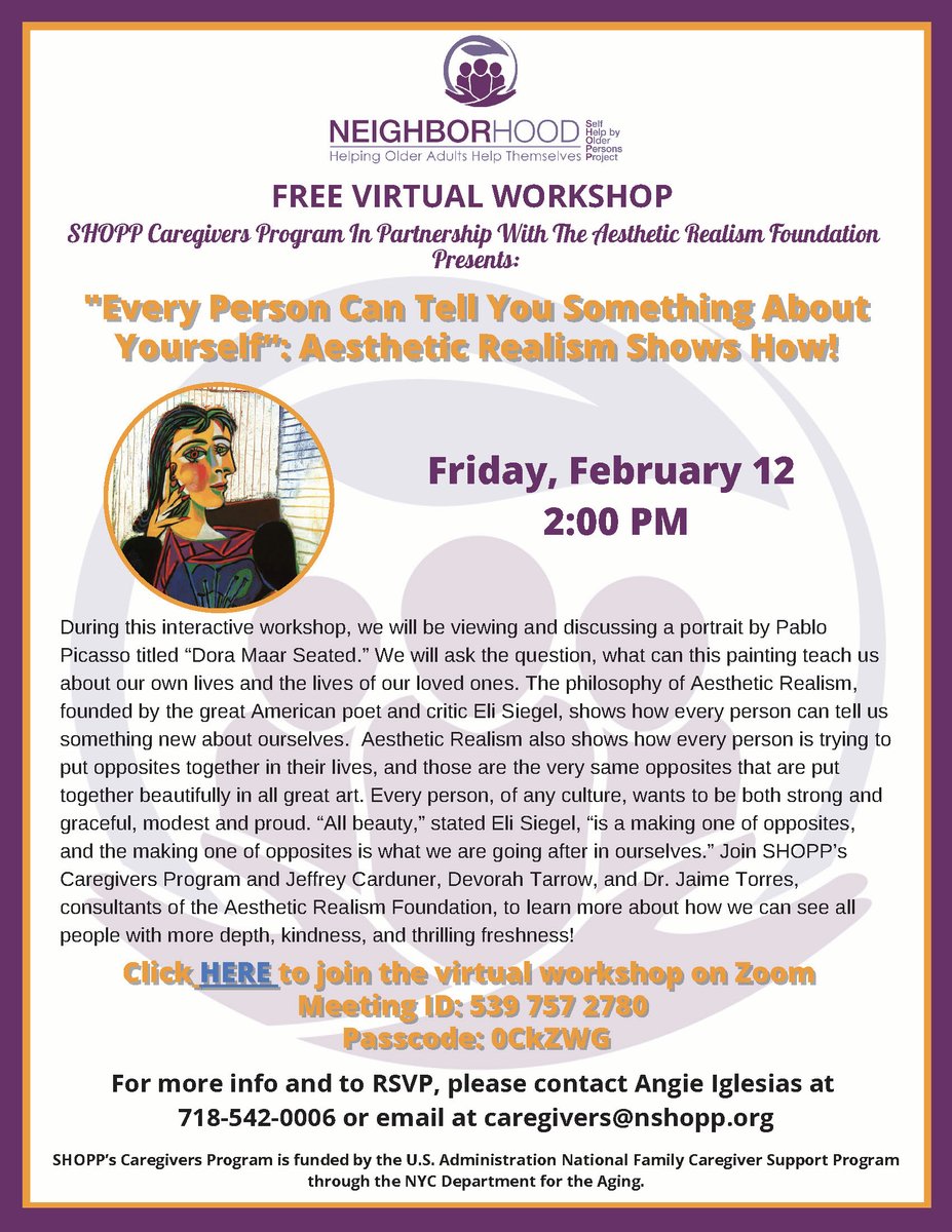 nshopporg's tweet photo. Join us, via Zoom, for a free virtual workshop on using Aesthetic Realism to learn more about ourselves and others on February 12th at 2pm. View flyer for additional details. https://t.co/GtqFKLj7t6 https://t.co/1A1Baxb8Br