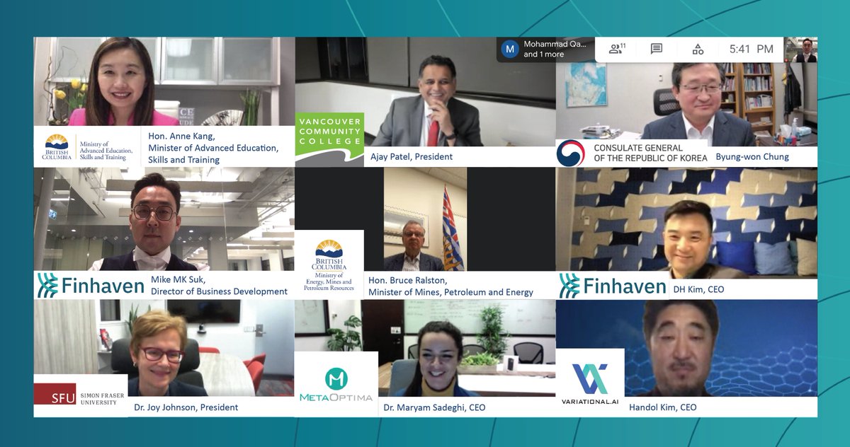 FinhavenHQ's tweet image. Finhaven is committed to innovation through collaboration. Hosted a great session with the Hon. @BruceRalston &amp;amp; Hon. @AnneKangMLA and BC’s Tech CEOs. Special thanks to Korean Consul General Chung, SFU’s President @drjoyjohnson and @VCCpresident Ajay Patel for joining us!