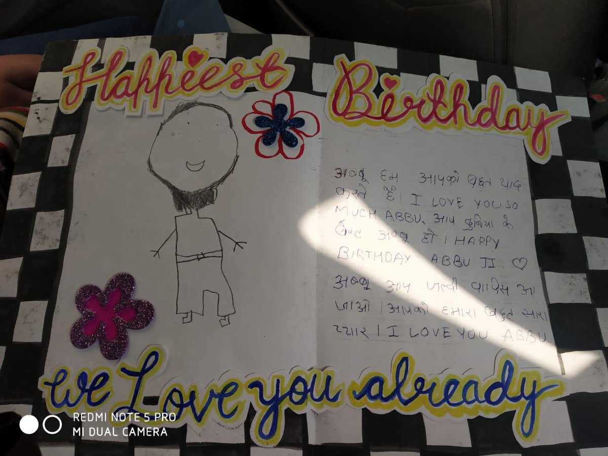 IsmatAraa's tweet image. Activist Khalid Saifi's daughter gave this card to her father yesterday for his birthday during physical production in court. "Abbu, hum aapko bohot yaad karte hain. I love you so much abbu. Happy birthday abbu jee. Abbu aap jaldi wapis aajao..." It has a caricature of him too.
