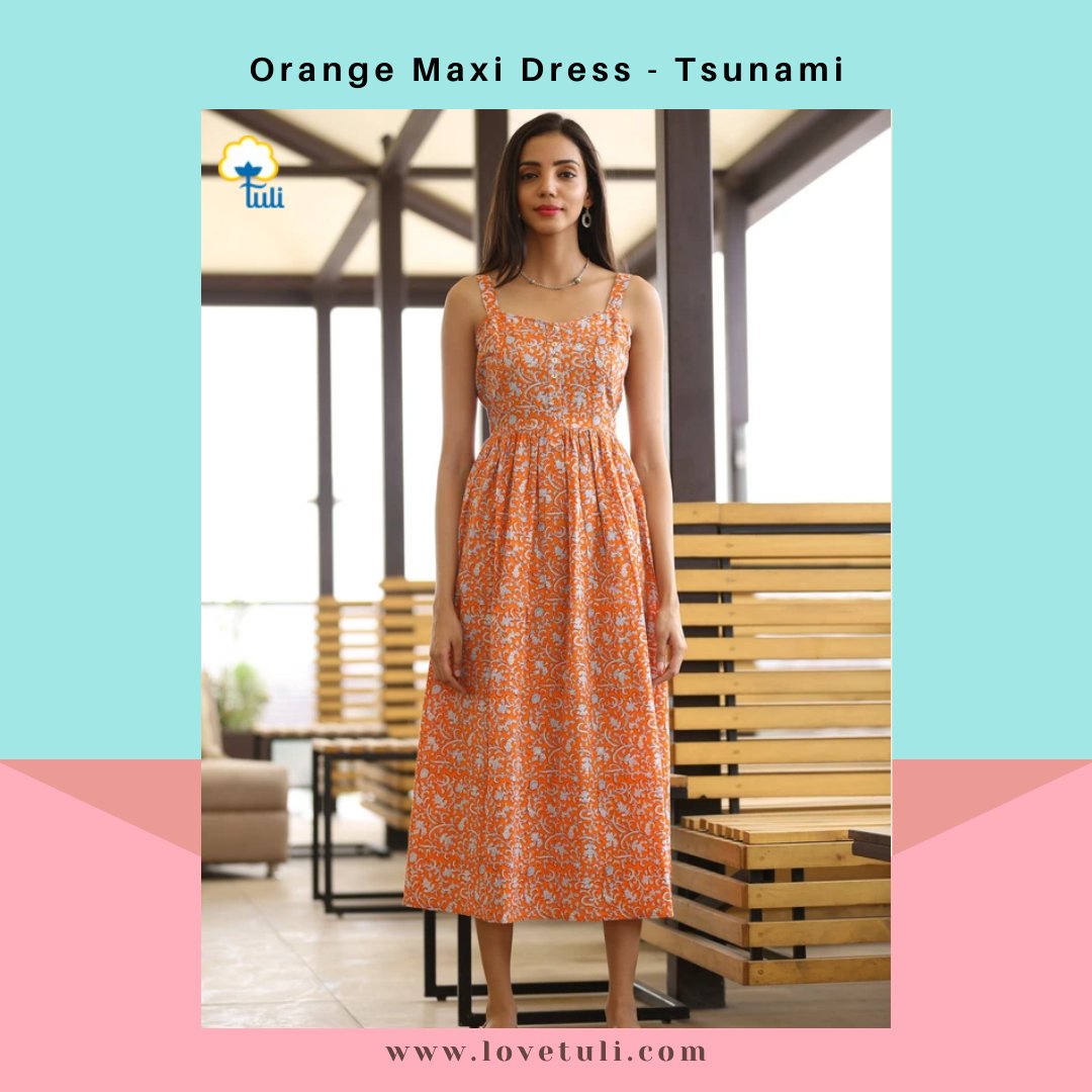 Keep your look lively wearing our #OrangeMaxiDress - Tsunami #SlipMaxiDress dipped in beautiful tangerine hues and reverse Block Prints to enhance the perfect breezy summer look.

https://t.co/VYnbE71c7z

#partywear #westerndress #womenoftuli #womensfashion #lovetulibypallavi https://t.co/LsmOsxKRmH