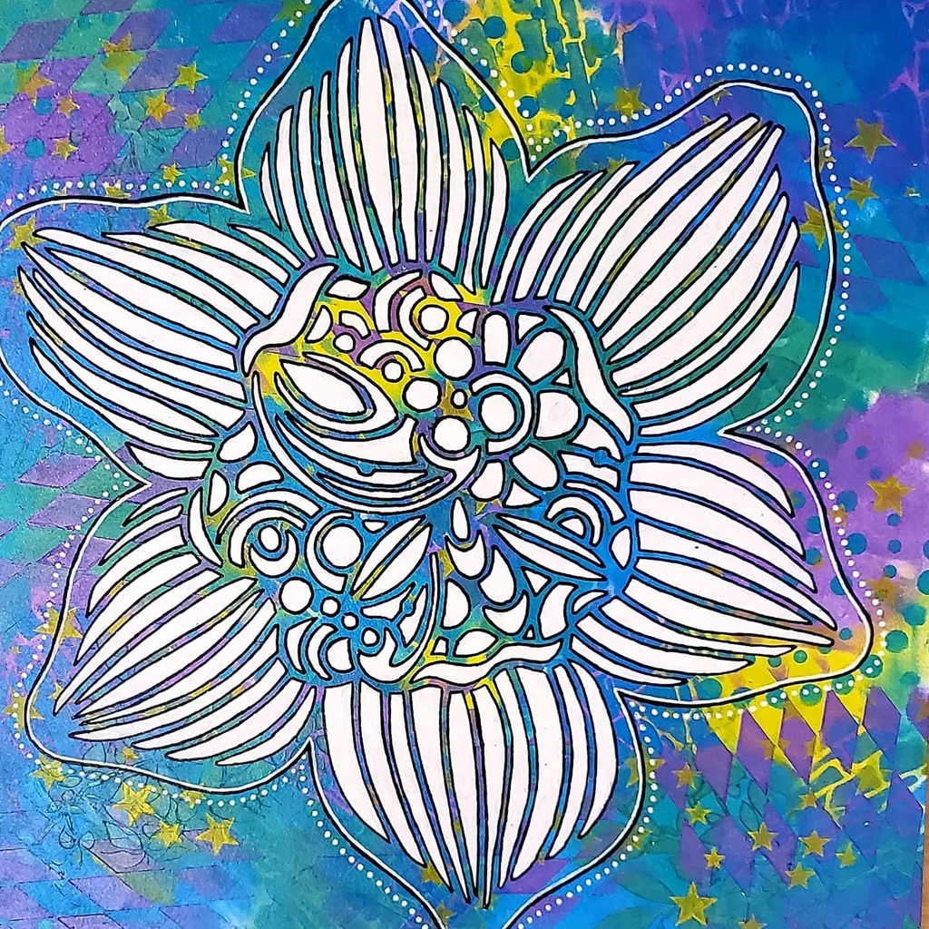 nikigreen4's tweet photo. This is yet another beautiful stencil by @valentinadesign for The Crafters Workshop. It's called CUPPED DAFFODIL (TCW930).
For the background I used a whole bunch of #stencilbutters (9061 CHARTREUSE, 9062 LIME, 9063 OCEAN BLUE, 9066 ORCHID, 9070 TERRE VERTE) along with many … https://t.co/MZFe0PRO3s