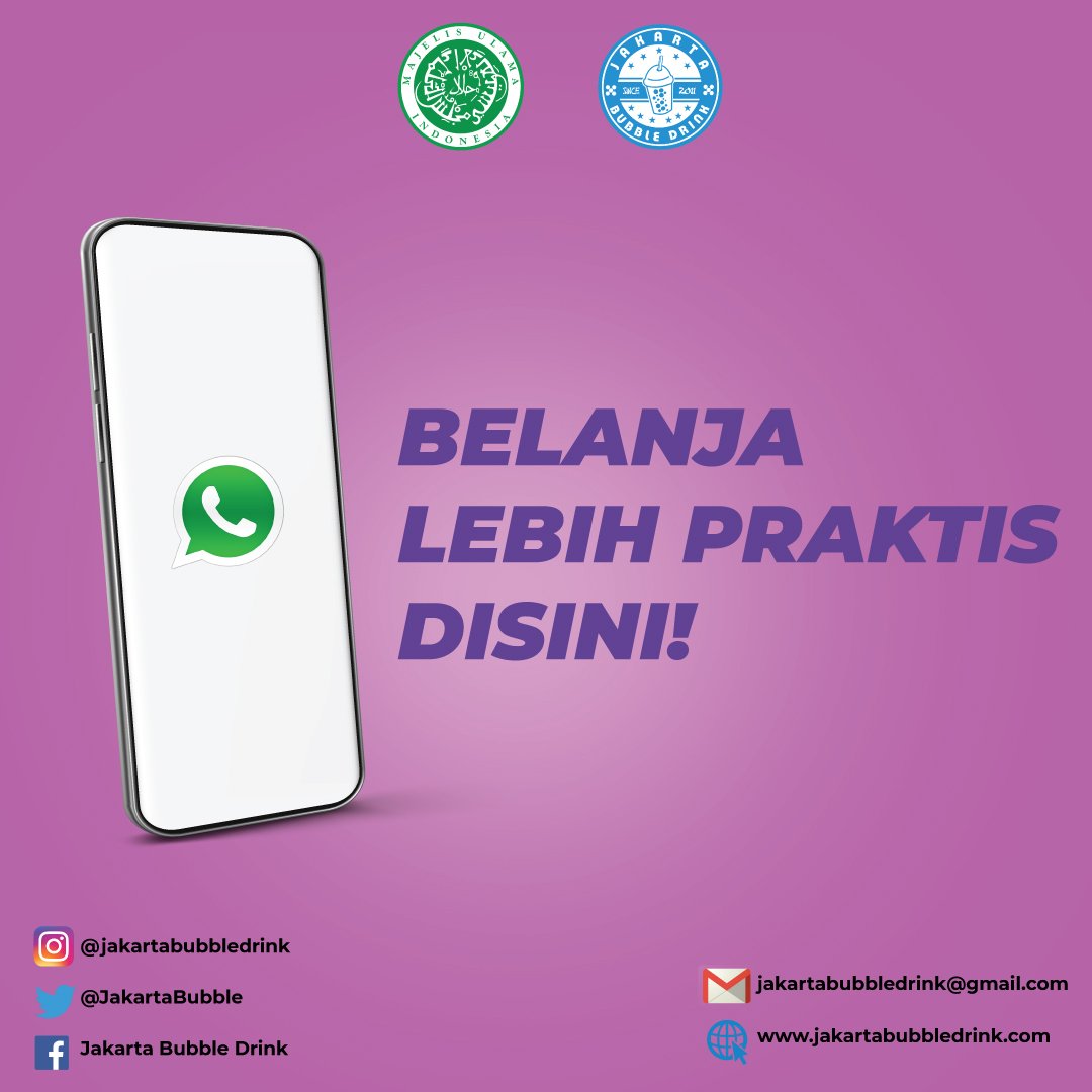 Mau belanja bubuk minuman tapi masih PSBB? atau terkendala jarak? 🤷‍♀️
Kamu tenang aja, di Jakarta Bubble Drink bisa belanja praktis lho!
Cuss hubungi Admin WA kita 😉