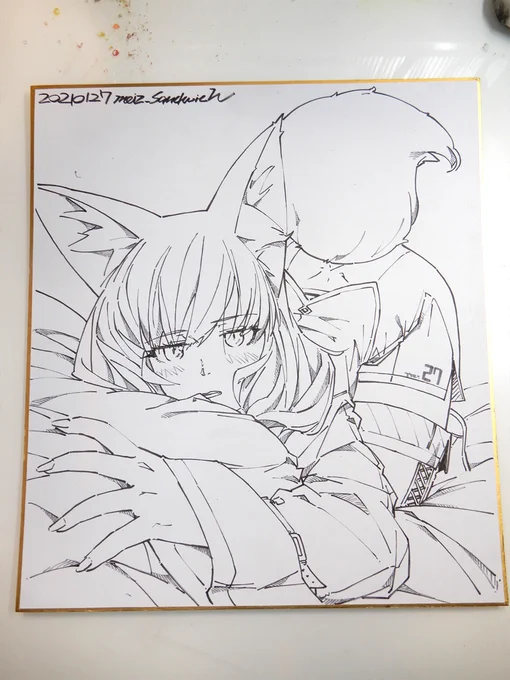 線画。余り生活感のないコンパニオン的な服装も描いてて楽しいと思った。 