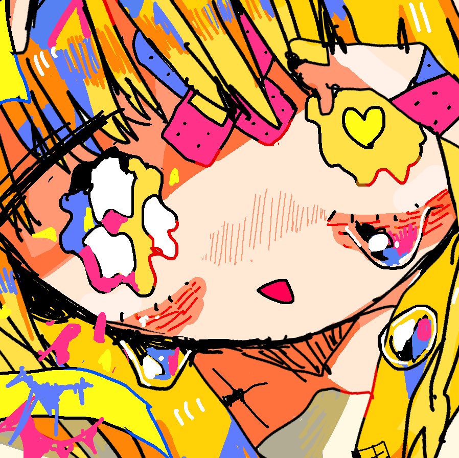 1girl solo blonde hair tears heart bangs colorful  illustration images