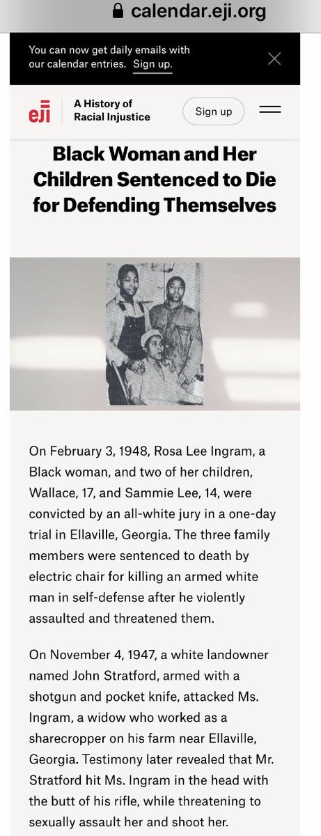 AyizeS's tweet photo. #TodayInBlackHistory 2/3 of 1948 #SelfDefendingBlackFamily #RosaLeeIngram, #WallaceLeeIngram and #SammieLeeIngram #Sentenced2Die Thx @eji_org! @melanin_network @barbs73 @historianspeaks @arcticisleteach @thereidout @MsSpice9 See: https://t.co/Y3gz4Nz2bY https://t.co/iB30pg9ctA